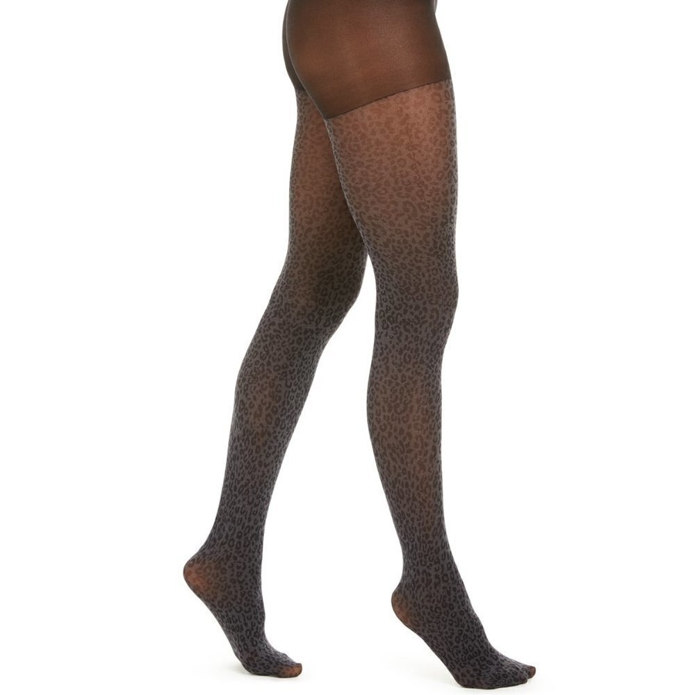 L291 DKNY Charcoal Gray Women's Leopard Tights - M